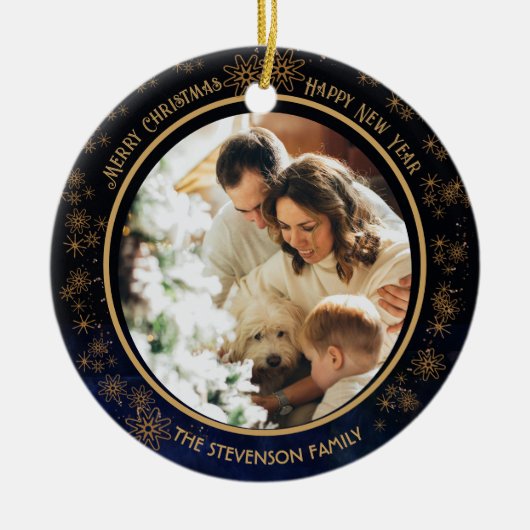 Elegante Navy Blue Christmas Photo Ornament (Voorkant)