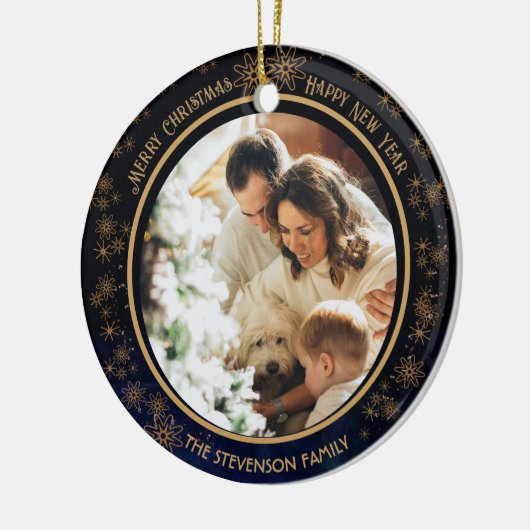 Elegante Navy Blue Christmas Photo Ornament (Links)
