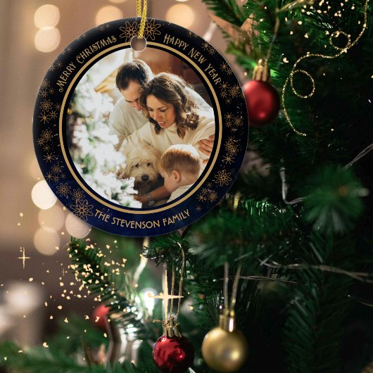 Elegante Navy Blue Christmas Photo Ornament
