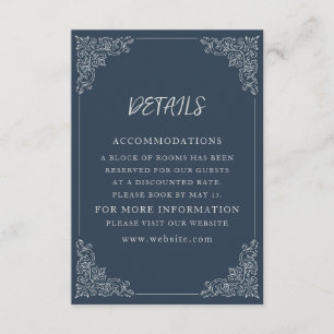 Elegante Navy Blue Cream Wedding Details Informatiekaartje