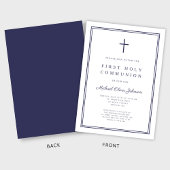 Elegante Navy Blue Cross Boy Eerste Heilige Commun Kaart
