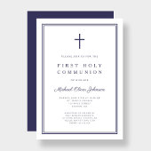 Elegante Navy Blue Cross Boy Eerste Heilige Commun Kaart