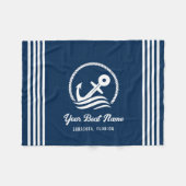Elegante Navy Blue Custom Boat Naam Anker Fleece Deken (Voorkant (Horizontaal))