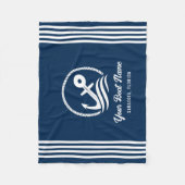 Elegante Navy Blue Custom Boat Naam Anker Fleece Deken (Voorkant)