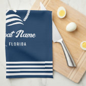 Elegante Navy Blue Custom Boat Naam Anker Theedoek (Quarter Fold)
