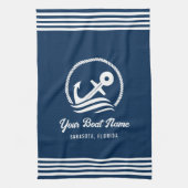 Elegante Navy Blue Custom Boat Naam Anker Theedoek (Verticaal)