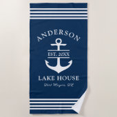 Elegante Navy Blue Custom Family Lake House Strandlaken (Voorkant)