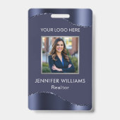 Elegante Navy Blue Custom Medewerker Fotobedrijf Badge (Voorkant)