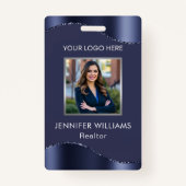 Elegante Navy Blue Custom Medewerker Fotobedrijf Badge (Voorkant)