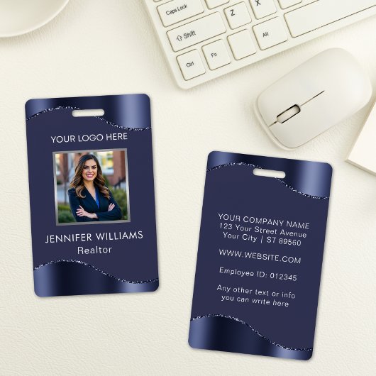 Elegante Navy Blue Custom Medewerker Fotobedrijf Badge