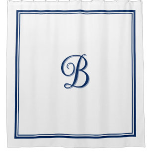 Elegante Navy Blue Double Border Script Monogram Douchegordijn