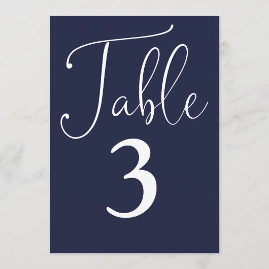 Elegante Navy Blue Eenvoudig Grote Tafel Nummer Kaart (Voorkant)