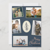 Elegante Navy Blue en Dusty Roos Kerstfoto Feestdagenkaart (Voorkant)