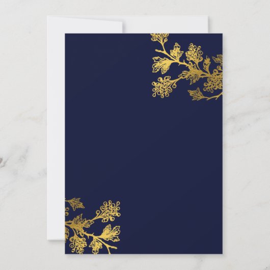 Elegante Navy Blue en Gold bruiloft uitnodiging (Achterkant)