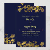 Elegante Navy Blue en Gold bruiloft uitnodiging (Voorkant / Achterkant)