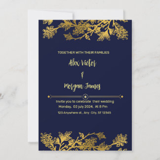 Elegante Navy Blue en Gold bruiloft uitnodiging