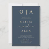 Elegante Navy Blue en Gold Classic Wedding Kaart (Voorkant)