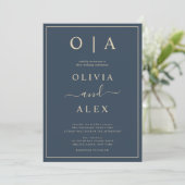 Elegante Navy Blue en Gold Classic Wedding Kaart (Staand voorkant)