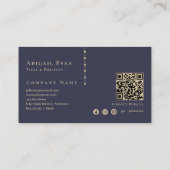 Elegante Navy Blue en Gold Glitter Monogram Visitekaartje (Achterkant)