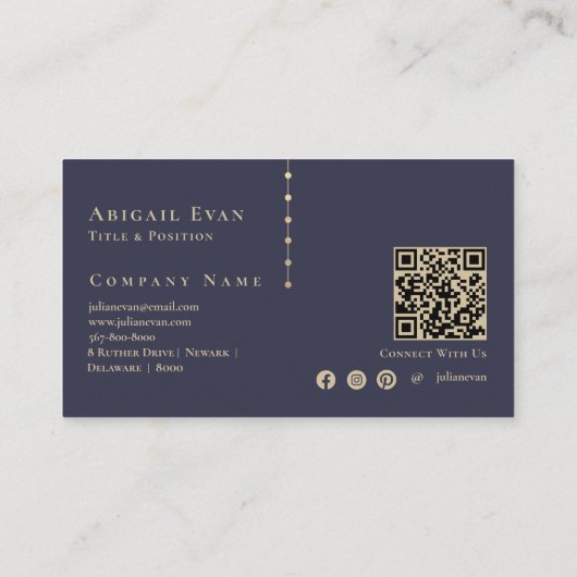 Elegante Navy Blue en Gold Glitter Monogram Visitekaartje (Achterkant)