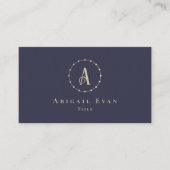 Elegante Navy Blue en Gold Glitter Monogram Visitekaartje (Voorkant)