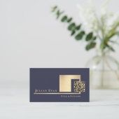 Elegante Navy Blue en Gold Shiny Scannable QR-code Visitekaartje (Staand voorkant)
