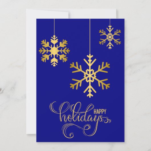 Elegante Navy Blue en Gold Snowflakes Holiday Kaar Feestdagenkaart (Voorkant)