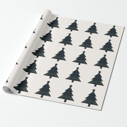 Elegante Navy Blue en Green Plaid kerstboom Cadeaupapier (Uitgerold)