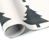 Elegante Navy Blue en Green Plaid kerstboom Cadeaupapier (Rol Hoek)