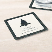 Elegante Navy Blue en Green Plaid kerstboom Kartonnen Onderzetters (Schuin)