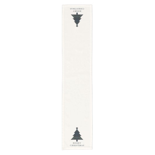 Elegante Navy Blue en Green Plaid kerstboom Korte Tafelloper (Voorkant)