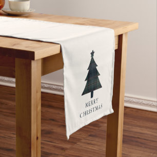 Elegante Navy Blue en Green Plaid kerstboom Korte Tafelloper