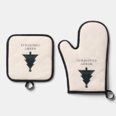 Elegante Navy Blue en Green Plaid kerstboom Ovenwant & Pannenlap Set (Voorkant)