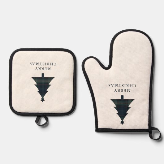 Elegante Navy Blue en Green Plaid kerstboom Ovenwant & Pannenlap Set (Voorkant)