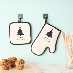 Elegante Navy Blue en Green Plaid kerstboom Ovenwant & Pannenlap Set