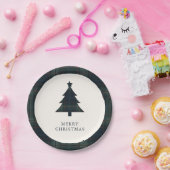 Elegante Navy Blue en Green Plaid kerstboom Papieren Bordje (Feest)