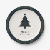 Elegante Navy Blue en Green Plaid kerstboom Papieren Bordje (Voorkant)