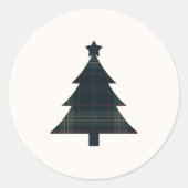 Elegante Navy Blue en Green Plaid kerstboom Ronde Sticker (Voorkant)