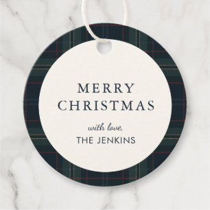 Elegante Navy Blue en Green Plaid Kerstmis Bedankjes Labels
