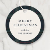 Elegante Navy Blue en Green Plaid Kerstmis Bedankjes Labels (Voorkant)