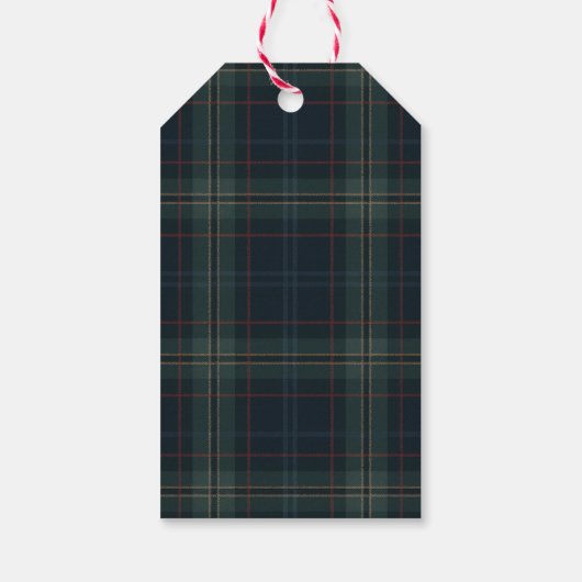Elegante Navy Blue en Green Plaid Kerstmis Cadeaulabel (Achterkant)