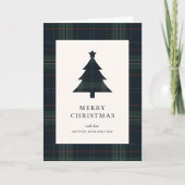 Elegante Navy Blue en Green Plaid Kerstmis Feestdagen Kaart (Voorkant)