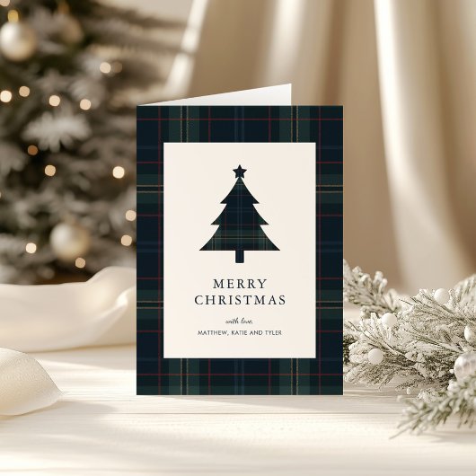 Elegante Navy Blue en Green Plaid Kerstmis Feestdagen Kaart