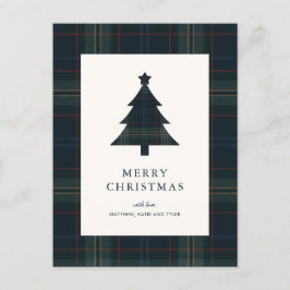 Elegante Navy Blue en Green Plaid Kerstmis Feestdagenkaart