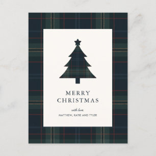 Elegante Navy Blue en Green Plaid Kerstmis Feestdagenkaart