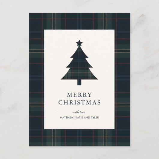 Elegante Navy Blue en Green Plaid Kerstmis Feestdagenkaart (Voorkant)