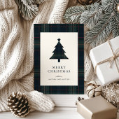 Elegante Navy Blue en Green Plaid Kerstmis Feestdagenkaart