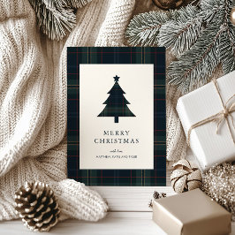 Elegante Navy Blue en Green Plaid Kerstmis Feestdagenkaart