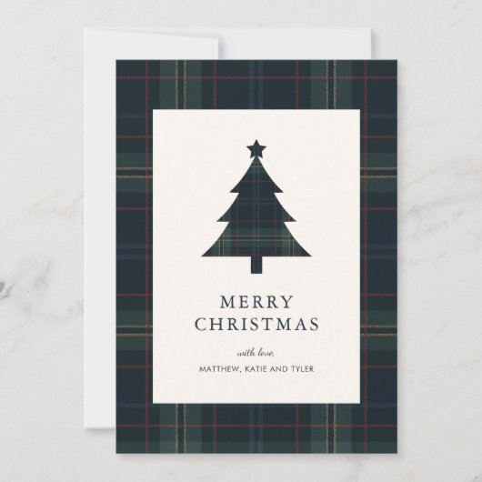 Elegante Navy Blue en Green Plaid Kerstmis Feestdagenkaart (Voorkant)
