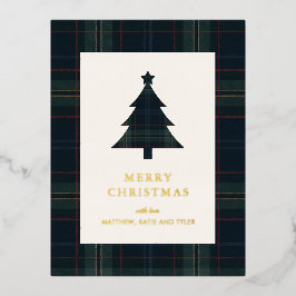 Elegante Navy Blue en Green Plaid Kerstmis Folie Feestdagen Briefkaart